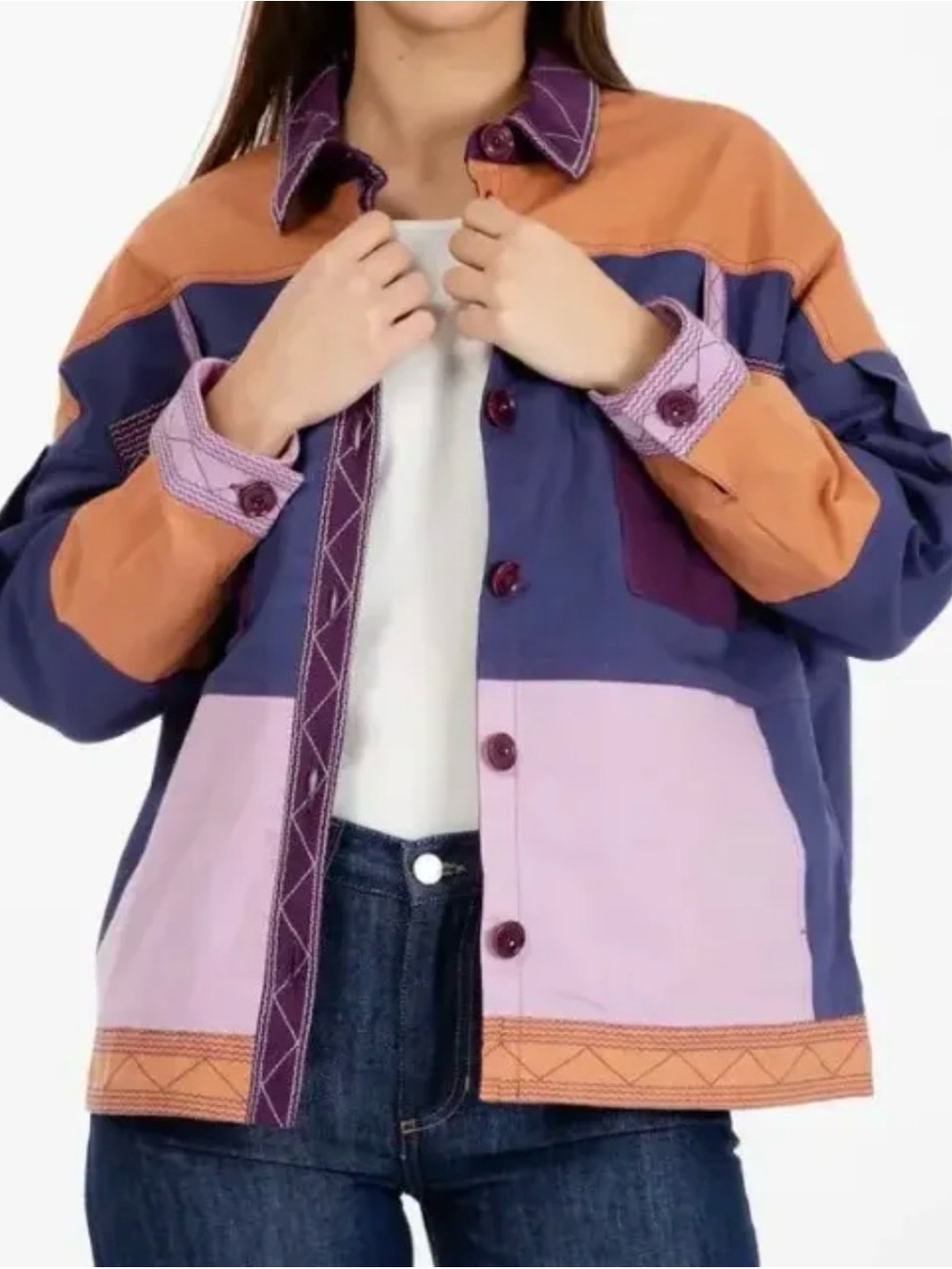 Sessùn Alghero Colorblock Patchwork Utility Jacket Size Large NWT